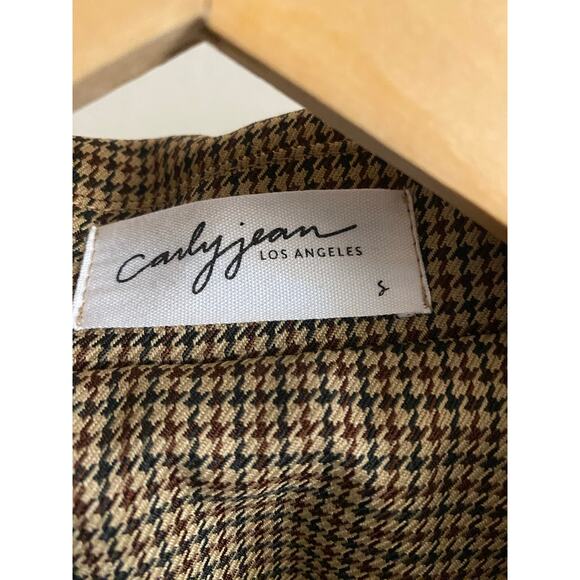 Carly Jean Women's Size S Downing Trench Coat Jacket Taupe Tie Belt Houndstooth - Picture 9 of 9